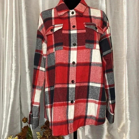 Automet Women’s M Flannel Plaid Button Down Long Sleeve Shirt Jacket - Picture 9 of 10